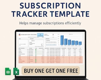 Subscription Tracker Excel Spreadsheet Template | Bill Organizer | Recurring Payments Tracker | Monthly Budget Planner Sheet