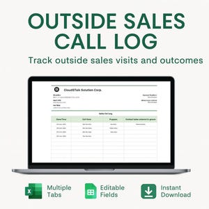 Outside Sales Call Log Template – Excel, Google Sheets Field Sales Tracker, Visit Log Dashboard, Rep Activity Record, Client Interaction CRM