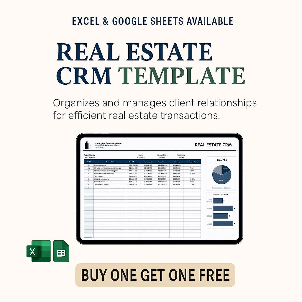 Real Estate CRM Template | Excel & Google Sheets Client Tracker | Property Sales Pipeline | Lead Management CRM | Realtor Dashboard