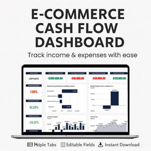 Ecommerce Cashflow Dashboard Excel & Google Sheets | Sales, Expenses and Profit Flow Tracker Template Digital Download