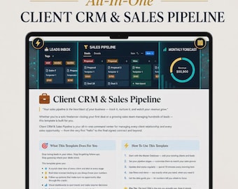Notion Sales CRM Template, Sales Pipeline Dashboard, Client Management System, Lead Tracker, Revenue Forecast Planner, Business CRM