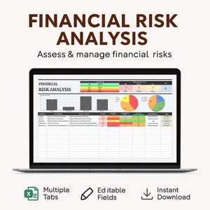 Plantilla de análisis de riesgo financiero para Excel y Hojas de cálculo de Google / Panel de evaluación de riesgos / Herramienta de gestión de riesgos empresariales / Hoja de cálculo editable