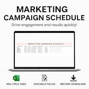 Marketing Campaign Schedule Excel Template – Campaign Planner, Content Calendar, Social Media Schedule & Tracker Spreadsheet