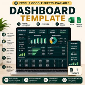 Business-Dashboard-Vorlage für Excel & Tabellen | KPI-, Vertriebs-, Finanz- und Betriebs-Tracking | All-in-One-Dashboard für Unternehmenskennzahlen