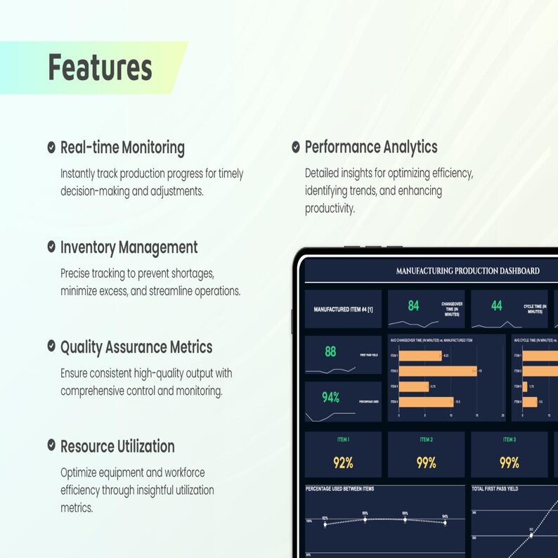 Manufacturing Production Dashboard Template Excel Google Sheets ...