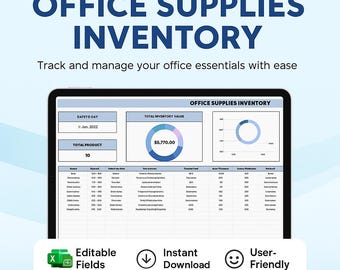 Office Supplies Inventory Template | Excel & Google Sheets | Stationery Stock Tracker | Office Equipment Log | Printable Supply Checklist