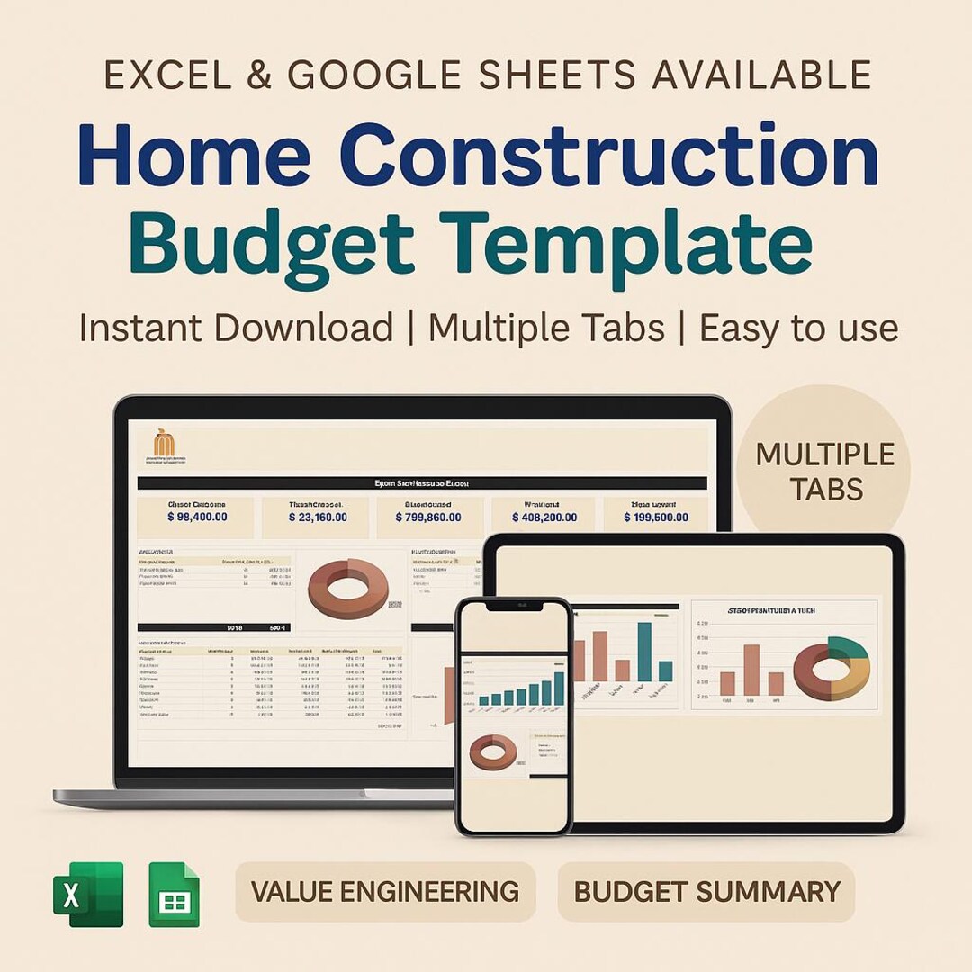 Home Construction Budget Template | Excel & Google Sheets Estimator ...