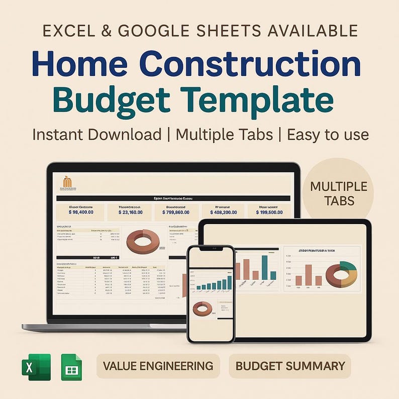 Home Construction Budget Template | Excel & Google Sheets Estimator ...