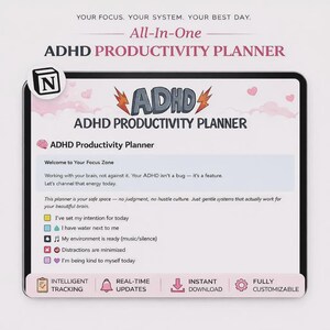 ADHD Notion Planner | Productivity Dashboard | Dopamine Task Board | Time Blocking | Project & Focus Planner