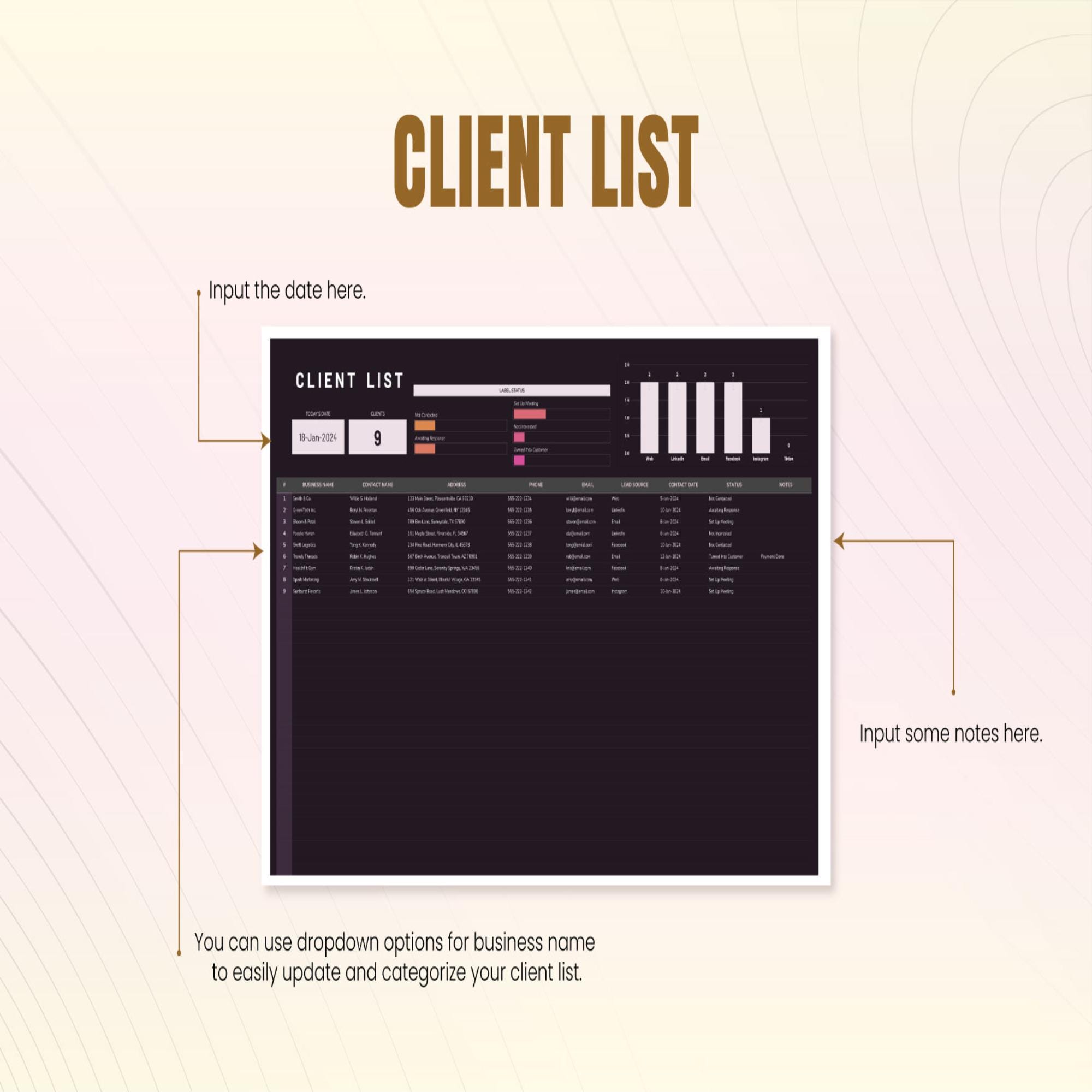 Client List Template Excel | Customer Database Spreadsheet | CRM ...