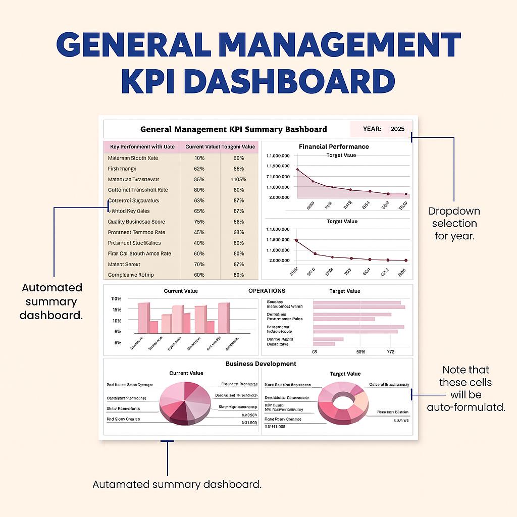 General Management KPI Dashboard Excel Template | Business Performance ...