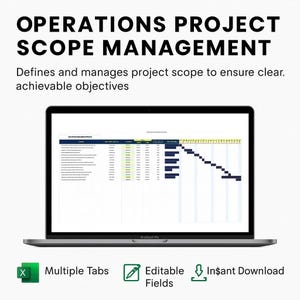 Operations Project Scope Management Template • Excel & Google Sheets • Scope Definition Tool • Project Scope Tracker and Dashboard Tool