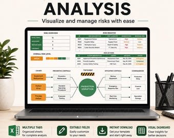 Bow Tie Risk Analysis Template | Excel & Google Sheets | Risk Management | Risk Matrix | Digital Download
