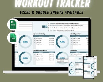Fitness Tracker Excel & Google Sheets | Workout Log and Health Planner | Exercise, Weight Loss And Meal Tracker Template