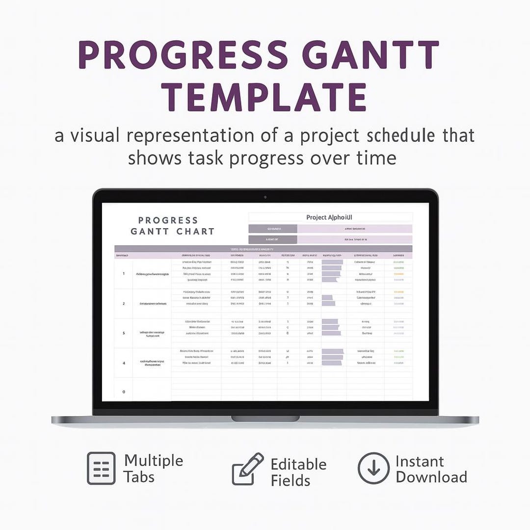 Progress Gantt Chart Template Excel & Google Sheets • Editable Project ...