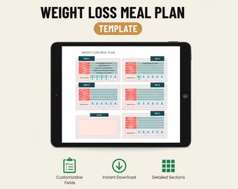減量食事プランテンプレート Excel Google Sheets | 週間ダイエットプランナー | フィットネス栄養トラッカー