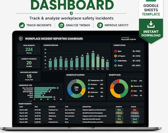 Workplace Incident Report Template Excel Google Sheets | OSHA Safety Tracker | HR Compliance Dashboard & Risk Management Tool