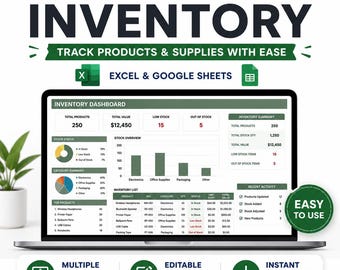 Small Business Inventory Template | Excel & Google Sheets Stock Tracker | Product Inventory Log | Inventory Spreadsheet for Shop Owners