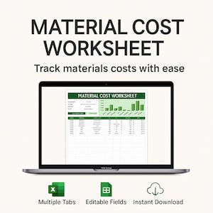 Material Cost Worksheet Template Excel & Google Sheets | Track Raw Material Costs, Vendor Pricing and Total Expenses | Editable Spreadsheet