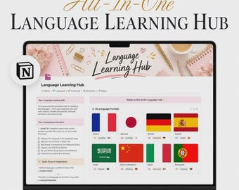 Notion Language Learning Template, Language Study Planner, Vocabulary Tracker, Learning Dashboard, Language Practice System