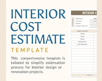 Plantilla de presupuesto de interiores: Calculadora de costos de proyectos de interiores en Excel y Hojas de Cálculo de Google, Planificador de presupuestos por habitación, Descarga digital