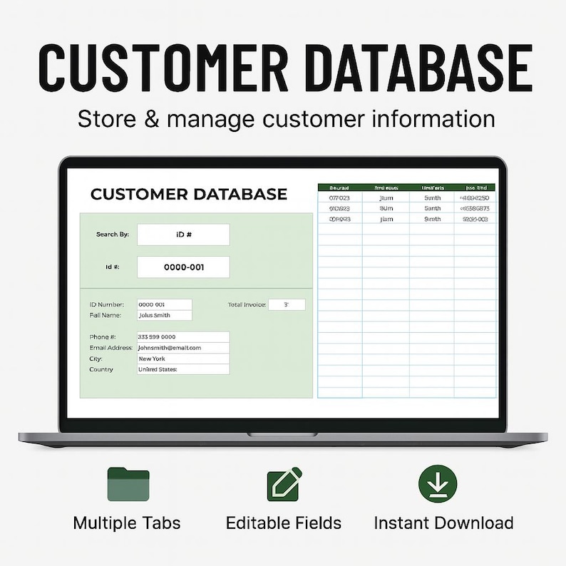 Excel-mall för kunddatabas – CRM-kalkylblad, kontaktlista, klientspårning, kompatibel med Google Sheets bild 1
