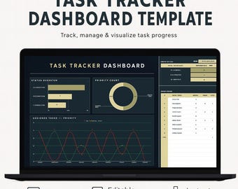 Aufgaben-Tracker Dashboard-Vorlage Excel & Google Sheets | Projekt- und Produktionsplaner, To-Do Liste, Planer und Planer für Planer und Planer