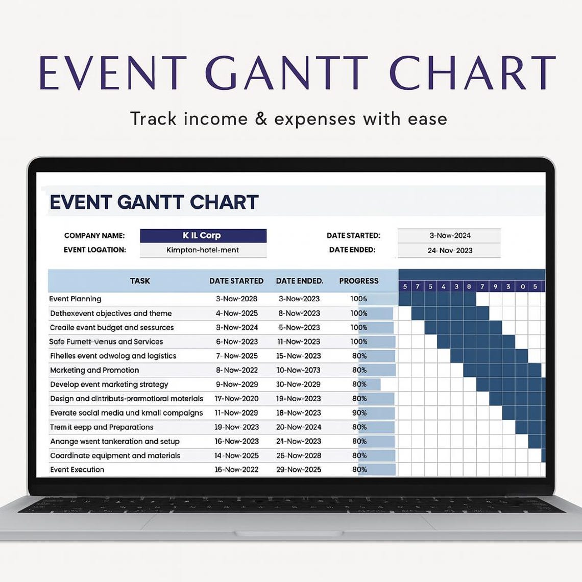 Event Gantt Chart Template Excel Google Sheets • Event Planning ...