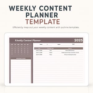 Weekly Content Planner Template • Excel & Google Sheets • Editorial Calendar and Social Media Schedule • Digital Download