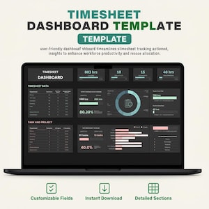 Plantilla de panel de control de hoja de horas de Excel para Google Sheets / Rastreador de hoja de horas de empleados / Registro de horas de trabajo y asistencia