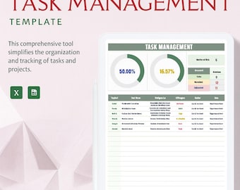 Task Management Template • Excel & Google Sheets • Task Tracker and Planner • Editable Digital Download