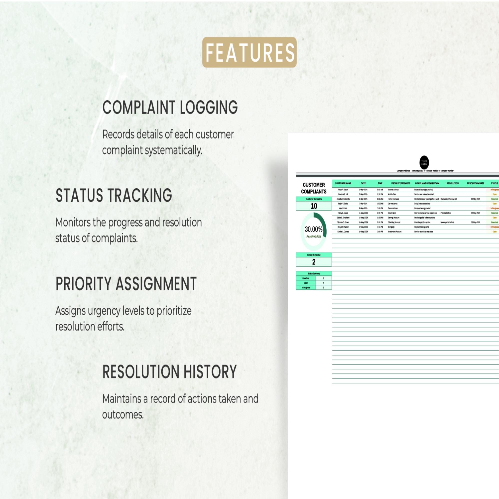 Operations Customer Complaint Tracking Template • Excel & Google Sheets ...