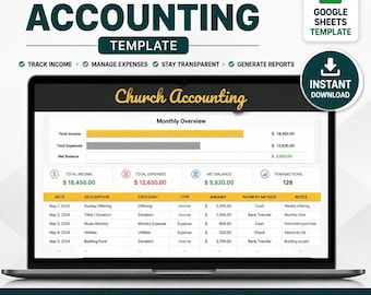 Church Accounting Template Excel Google Sheets | Nonprofit Finance Tracker | Donation Tithe Offering & Expense Management Spreadsheet