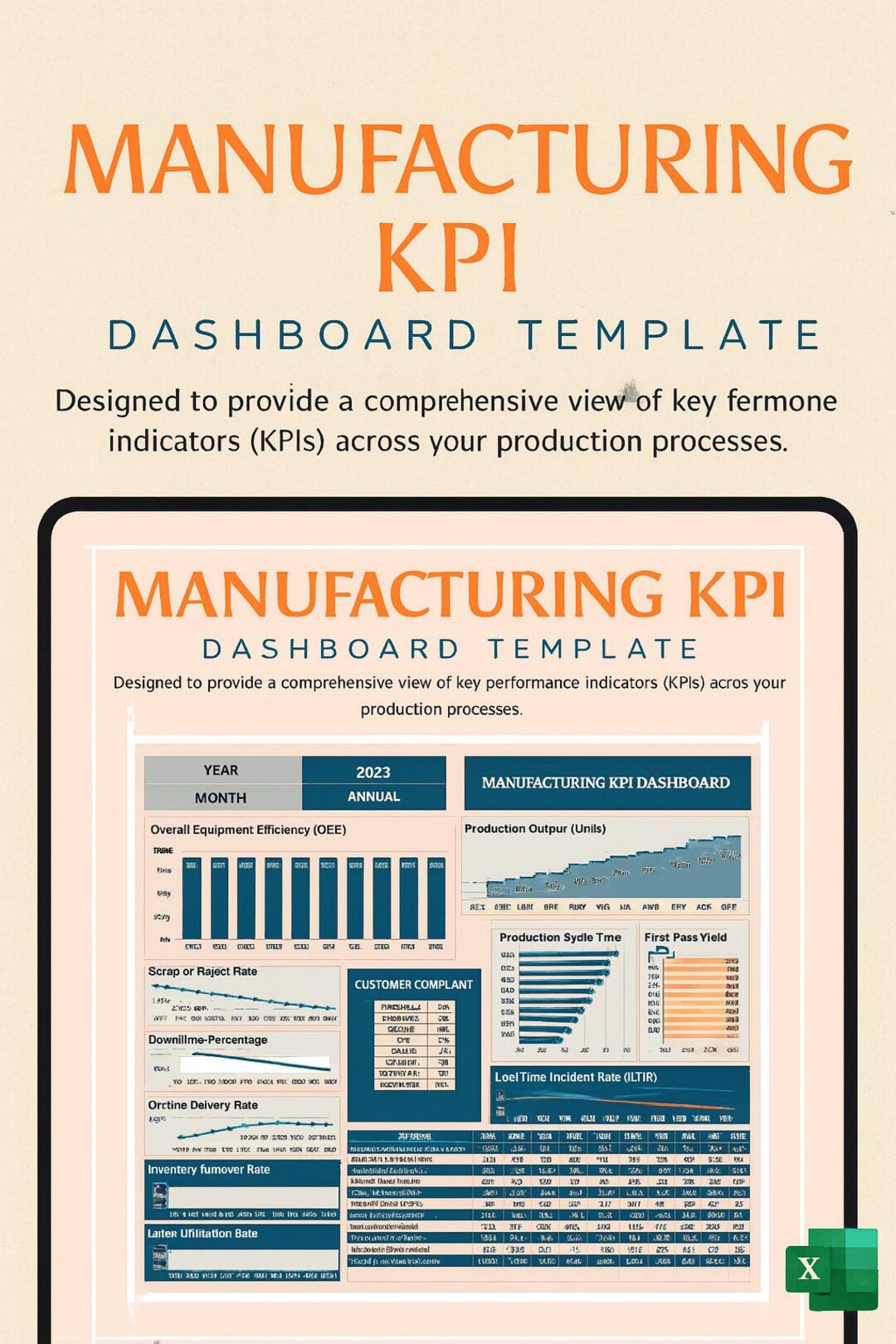 Manufacturing KPI Dashboard Excel & Google Sheets | Production Metrics ...