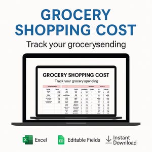 Lebensmittelgeschäft Einkauf Kosten Vorlage Excel & Google Sheets | Wöchentlicher Lebensmittel Budget Tracker | Bearbeitbare Einkaufsliste mit Preis und Gesamtrechner