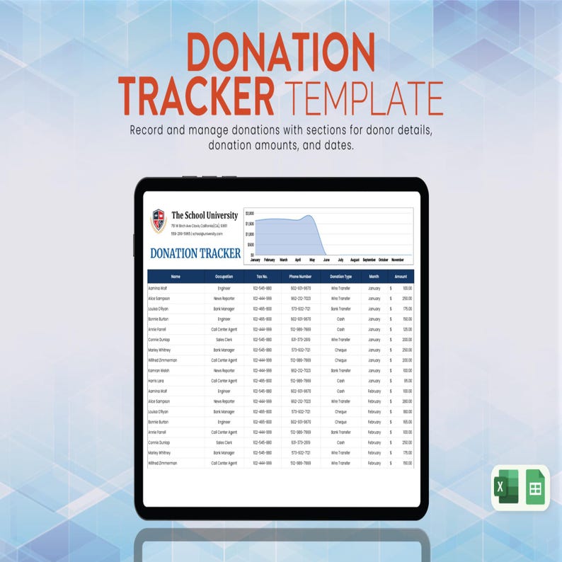 Donation Tracker Template Excel & Google Sheets • Charitable Giving Log ...