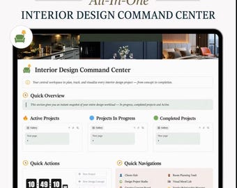 Notion Interior Design Planner Template, Design Project Dashboard, Client Manager, Moodboard Organizer, Interior Workspace