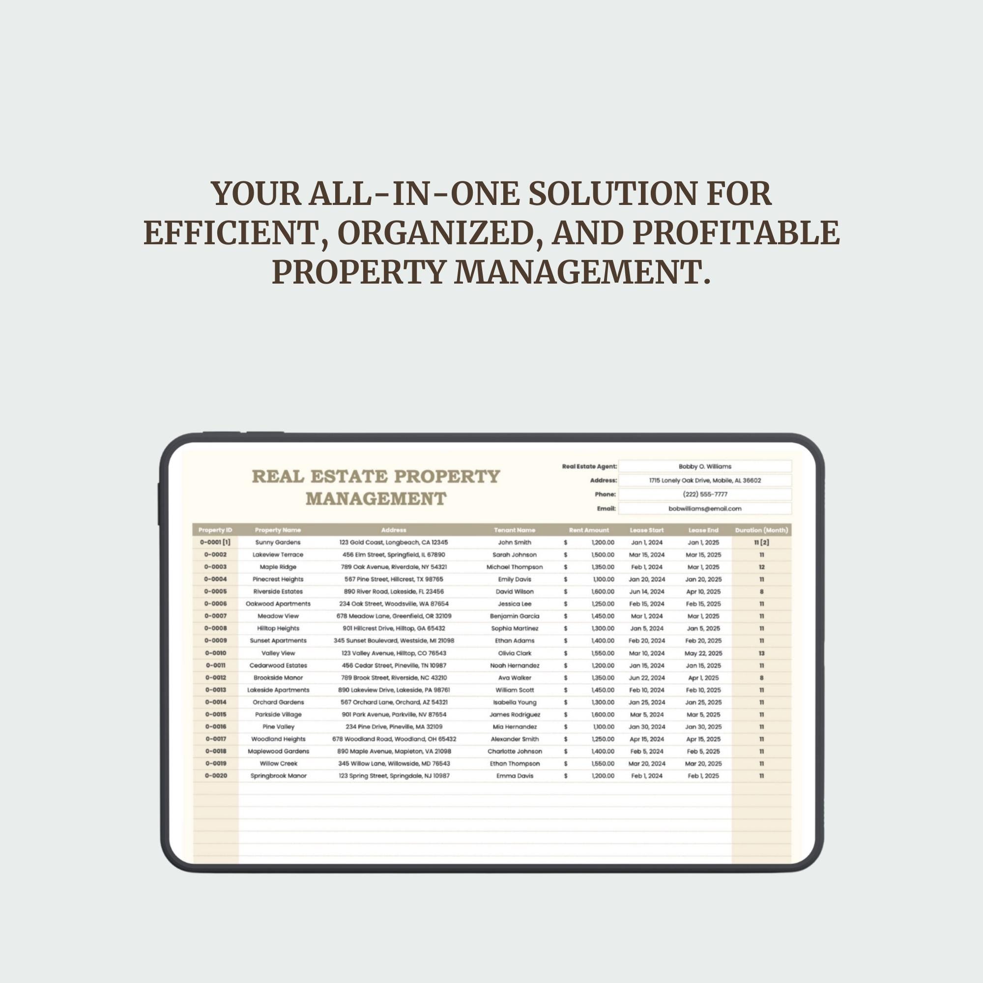 Real Estate Property Management Excel Template | Rental Income Tracker ...