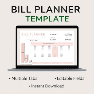 Modelo de planejador de contas • Rastreador de orçamento do Excel e Planilhas Google • Organizador de pagamento de contas • Planilha financeira digital • Gerenciamento de dinheiro