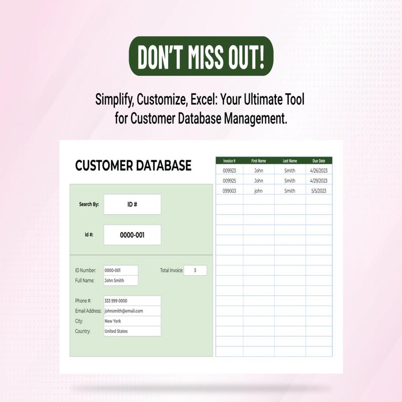 Excel-mall för kunddatabas – CRM-kalkylblad, kontaktlista, klientspårning, kompatibel med Google Sheets bild 6