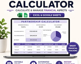Partnership Calculator Template | Excel & Google Sheets | Profit Split, ROI and Commission Tracker | Business Tool