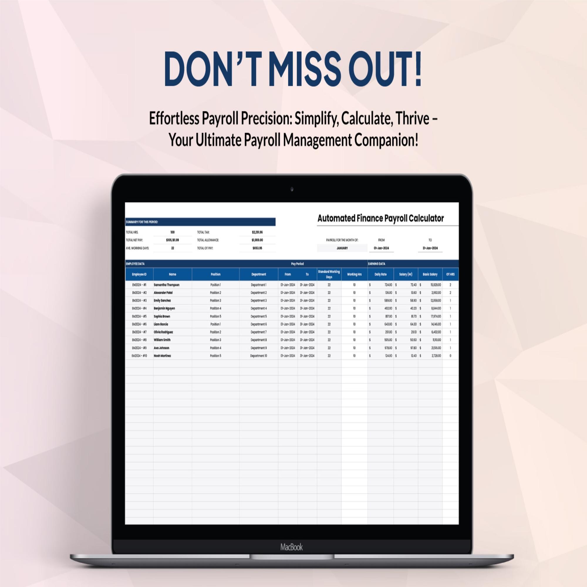 Automated Payroll Calculator Excel Template – Finance HR Payslip ...