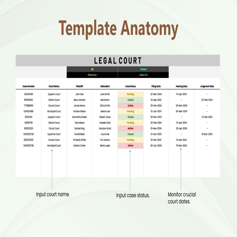 Legal Court Template Excel Google Sheets | Case Management Spreadsheet ...