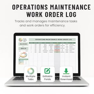 Operations Maintenance Work Order Log Template • Excel & Google Sheets • Work Orders Tracker • Maintenance Dashboard • Ops Service Tool