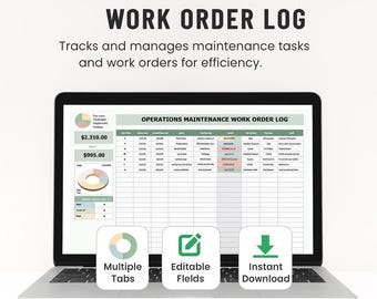 Operations Maintenance Work Order Log Template • Excel & Google Sheets • Work Orders Tracker • Maintenance Dashboard • Ops Service Tool
