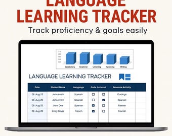 Sprachlern-Tracker Vorlage • Sprachlern-Tracker • Vokabeln, Sprechen und Fortschritt-Dashboard-Arbeitsblatt