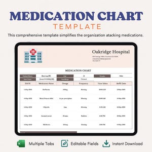 Medication Chart Template Excel Google Sheets Daily Pill Tracker Medication Schedule Dose Log Health Planner Instant Download