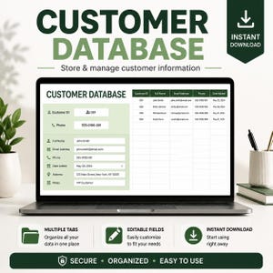 Customer Database Excel Template – CRM Spreadsheet, Contact List, Client Tracker, Google Sheets-Compatible