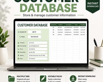 Excel-sjabloon voor klantendatabase – CRM-spreadsheet, contactlijst, klantentracker, compatibel met Google Sheets