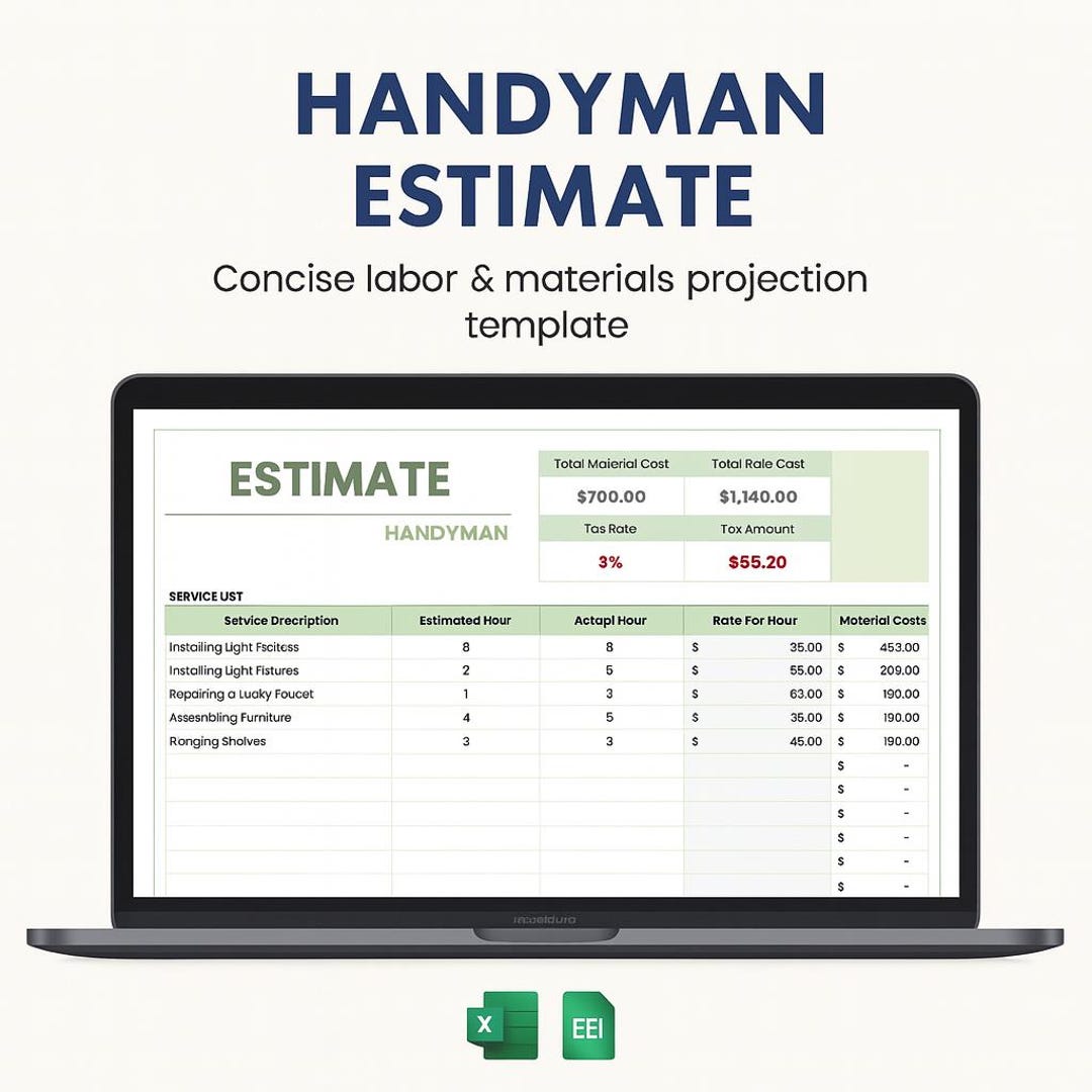 Handyman Estimate Template Excel Google Sheets • Handyman Quote